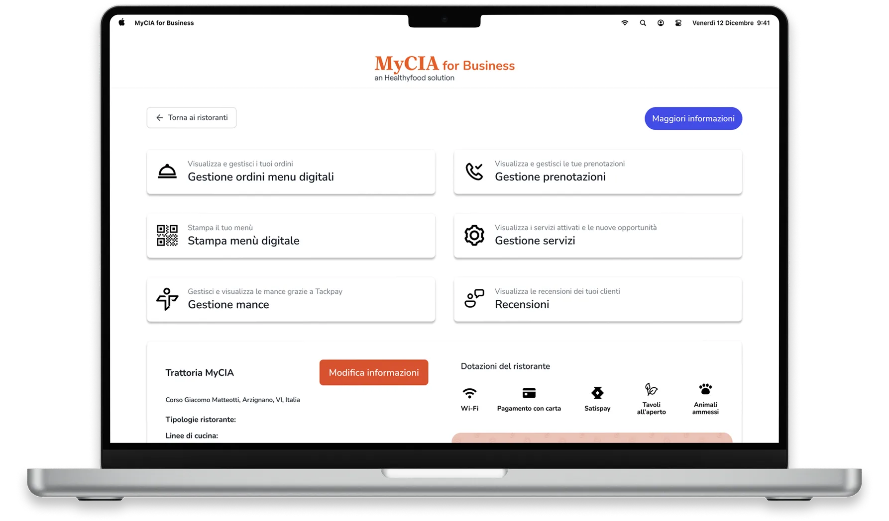 Dashboard MyCIA for Business su laptop